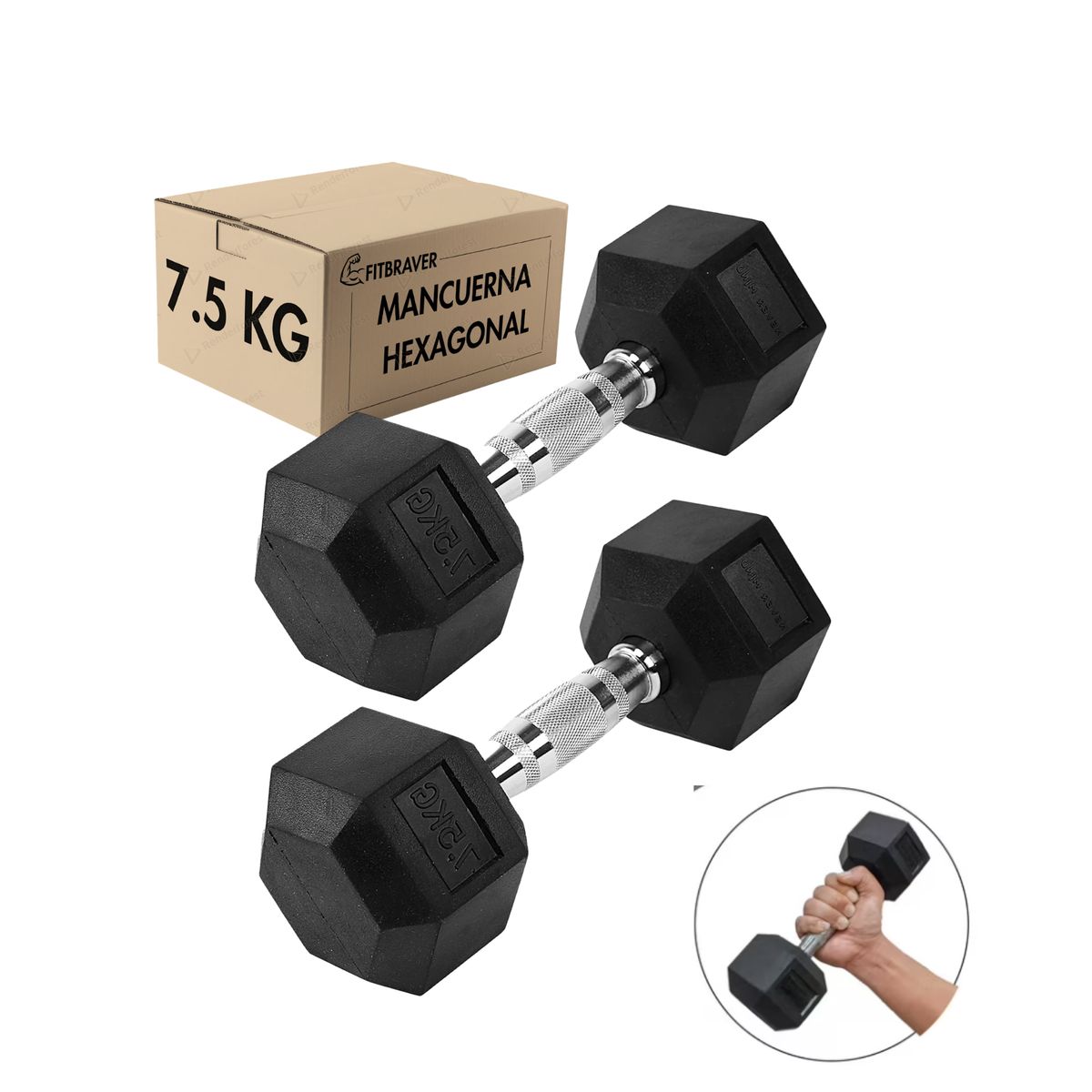 GENERICO - Par de Mancuernas de 7.5kg Acero y Caucho Fitbraver