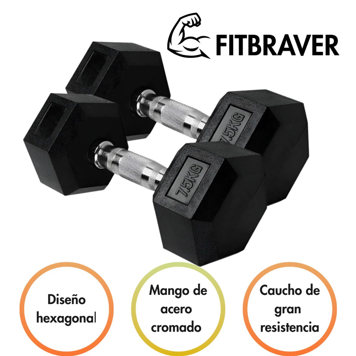 GENERICO - Par de Mancuernas de 7.5kg Acero y Caucho Fitbraver