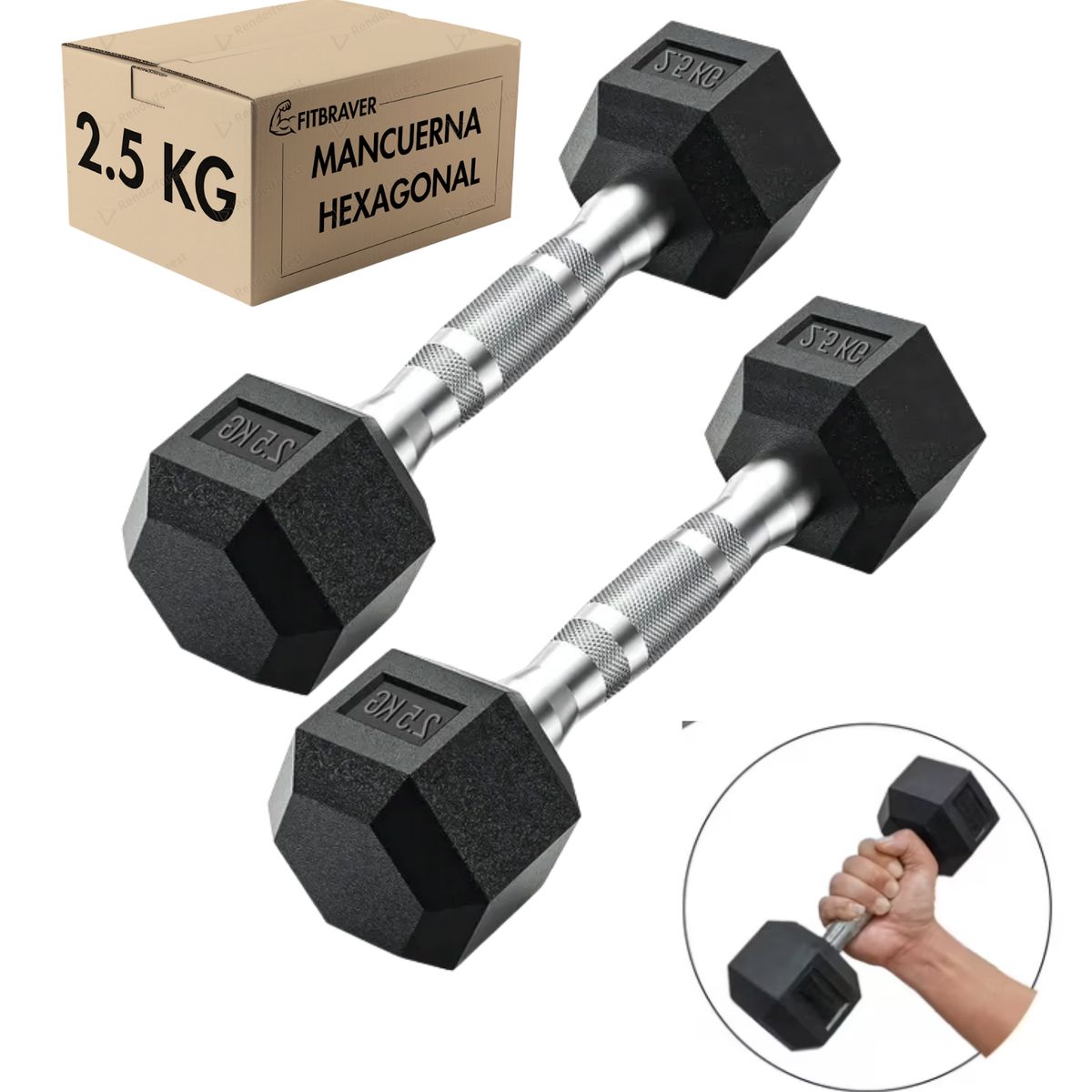 GENERICO - Par de Mancuernas de 2.5kg Acero y Caucho Fitbraver