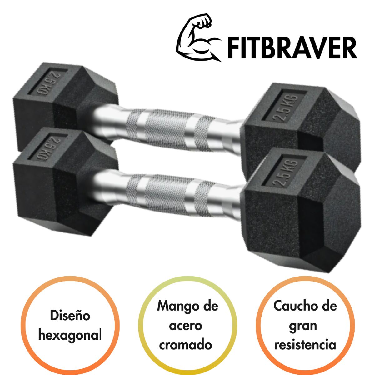 GENERICO - Par de Mancuernas de 2.5kg Acero y Caucho Fitbraver