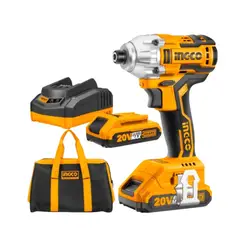INGCO - Atornillador Taladro de Impacto 20V Inalámbrico 2 Batería 1 Cargador + 1 Bolso