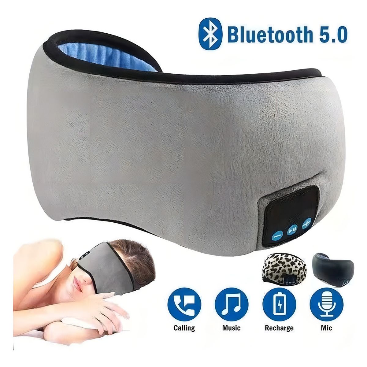 GENERICO - Antifaces Auriculares Dormir Bluetooth Música Color Gris ónix