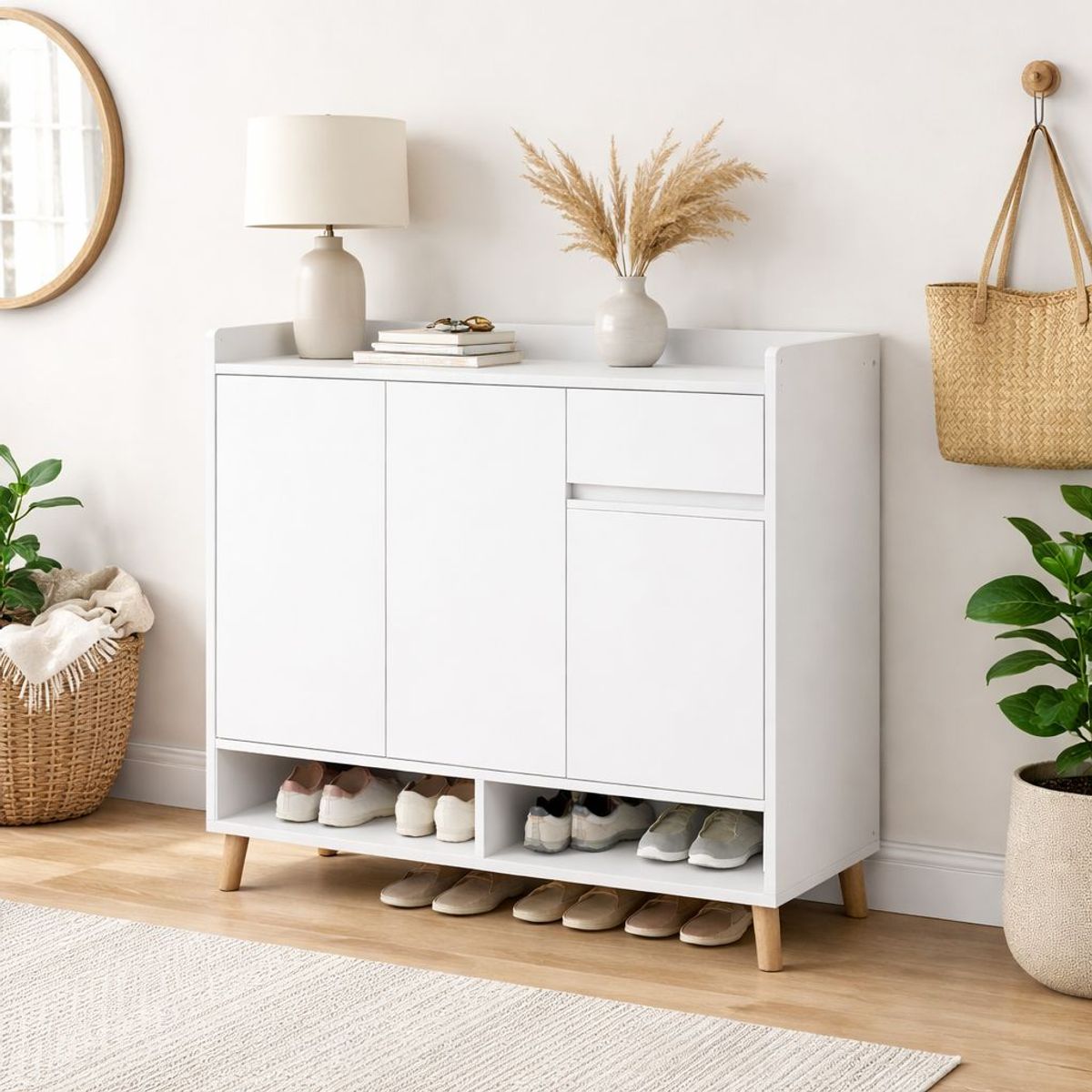 ACTUAL - Zapatero Organizador Blanco con Cajón y Estante 80x32x100 cm Gran Capacidad