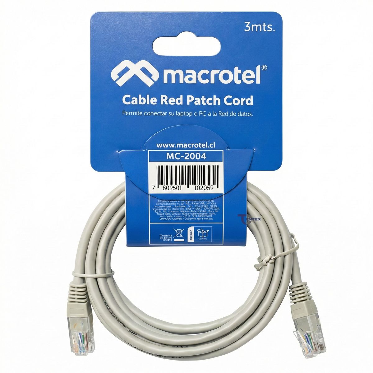 MACROTEL - Cable de Red Macrotel 3 mt Patch Cord UTP Cat 5E MC-2004