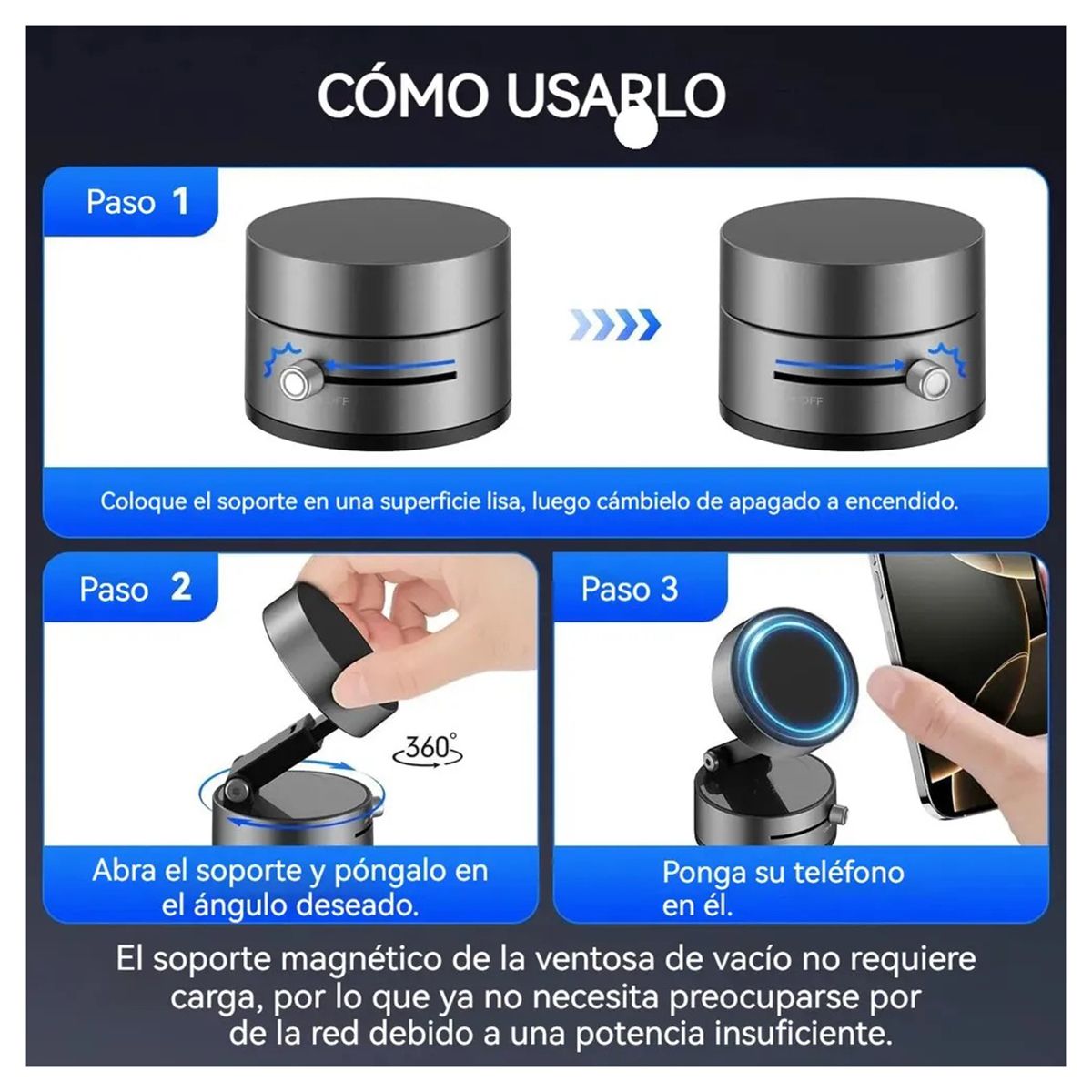 BELKRA - Soporte Para Telefono Magnetico Auto Universal Giratorio 360 Negro