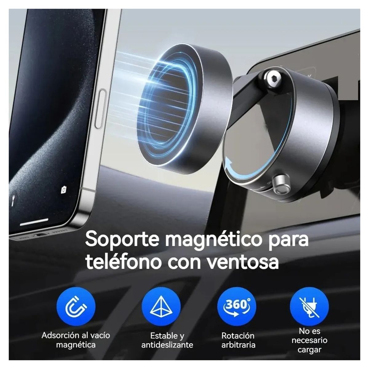 BELKRA - Soporte Para Telefono Magnetico Auto Universal Giratorio 360 Negro