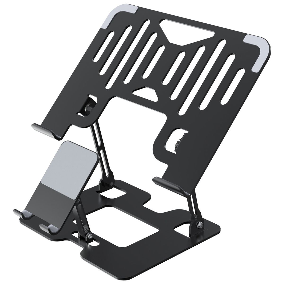 GENERICO - Soporte Para Laptop Y Teléfono Portátil Ajustable Metal 2 en1 Negro