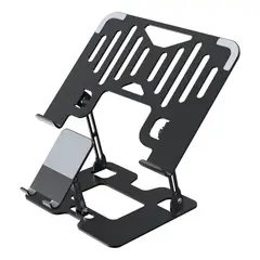 GENERICO - Soporte Para Laptop Y Teléfono Portátil Ajustable Metal 2 en1 Negro