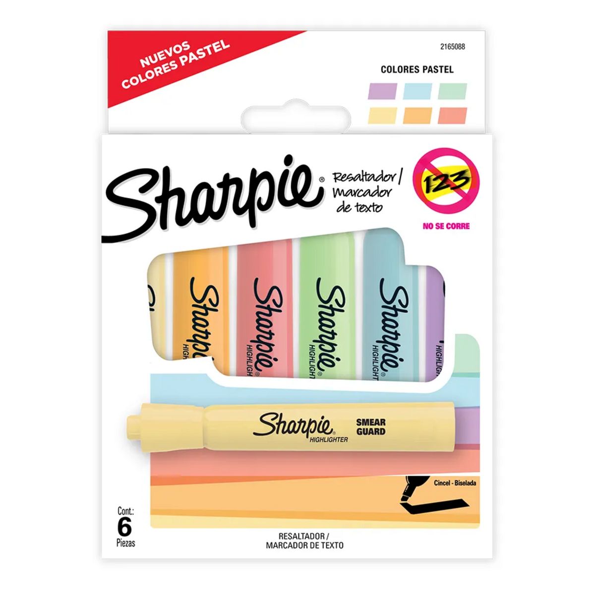 SHARPIE - Destacadores Sharpie Tank 6 Colores Pastel y Punta Cincel