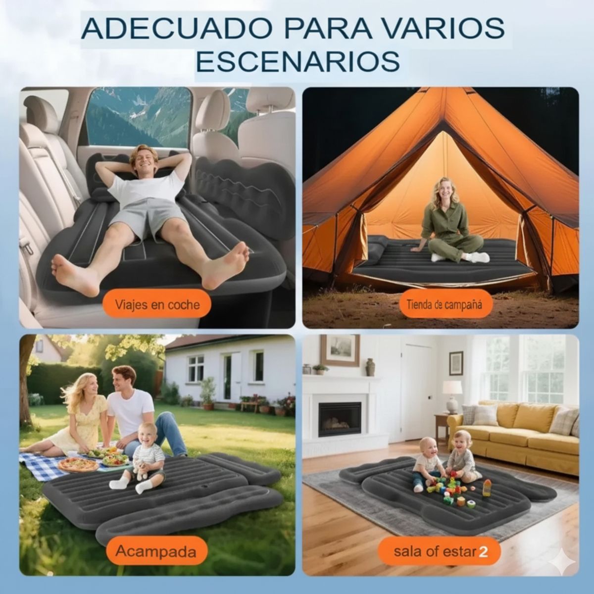 MOVI - Colchón Inflable para Auto Asiento Trasero  Cama Portátil para Viaje y Camping