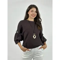 ENIGMATICA BOUTIQUE - Sweater Spandex Mangas Recogidas Flor