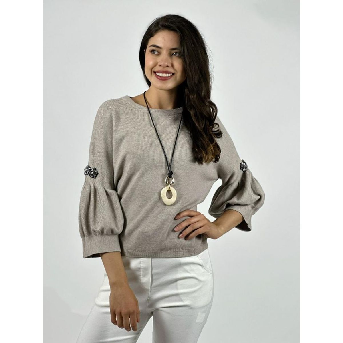 ENIGMATICA BOUTIQUE - Sweater Spandex Mangas Recogidas Flor
