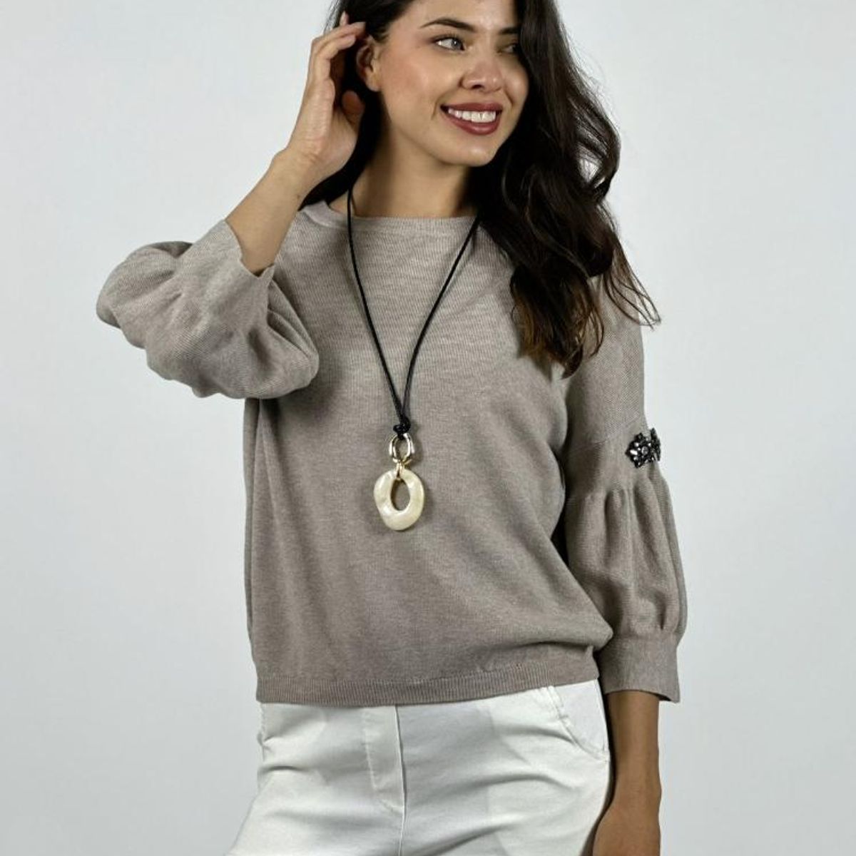 ENIGMATICA BOUTIQUE - Sweater Spandex Mangas Recogidas Flor