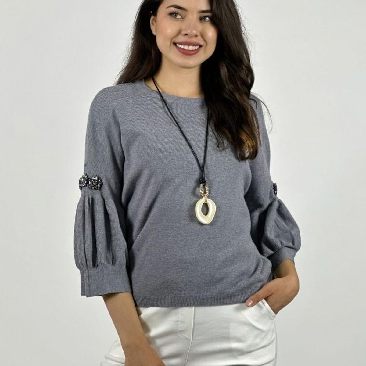 ENIGMATICA BOUTIQUE - Sweater Spandex Mangas Recogidas Flor