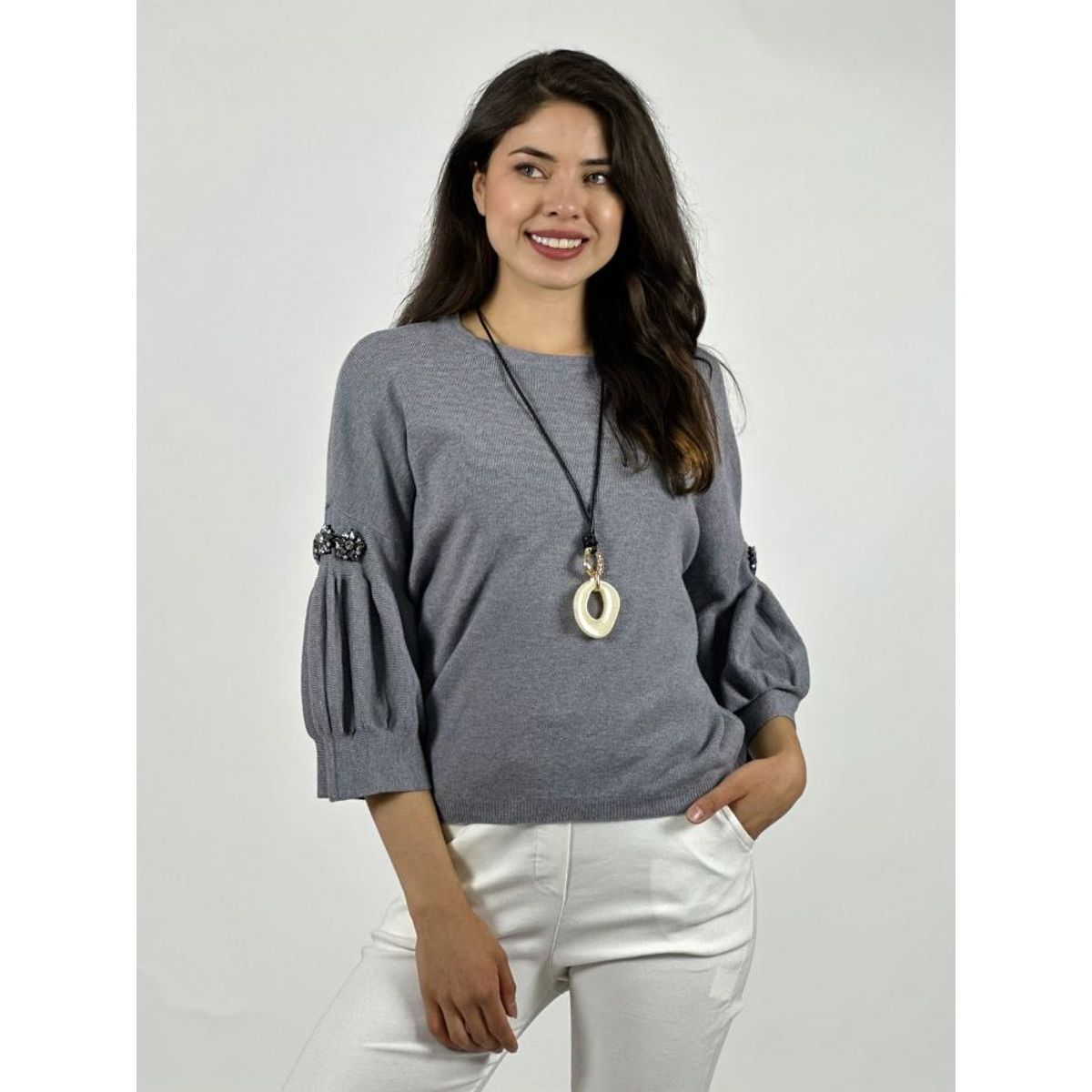 ENIGMATICA BOUTIQUE - Sweater Spandex Mangas Recogidas Flor