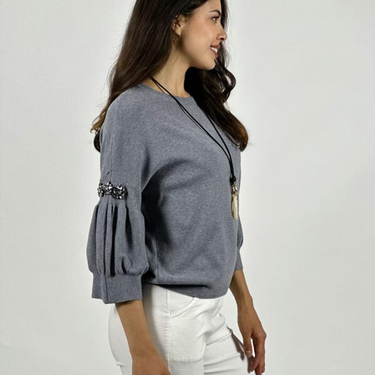 ENIGMATICA BOUTIQUE - Sweater Spandex Mangas Recogidas Flor