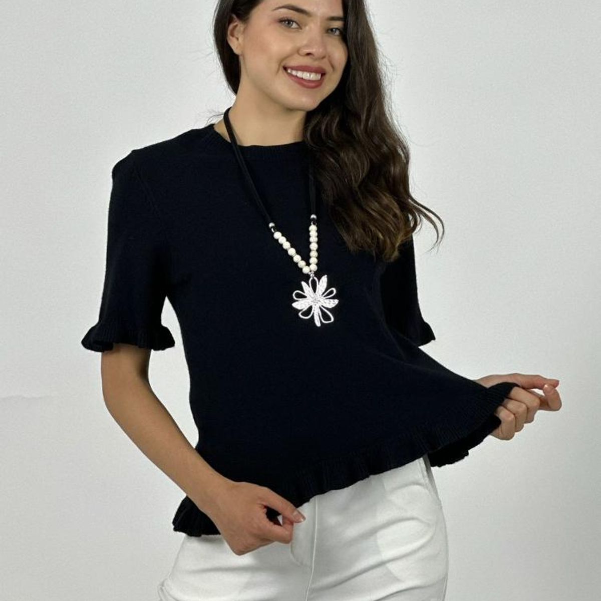 ENIGMATICA BOUTIQUE - Sweater Spandex Manga Corta con Vuelos