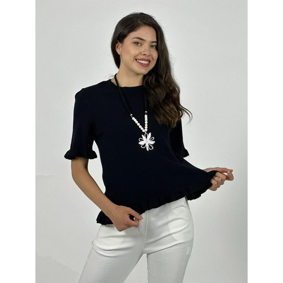 ENIGMATICA BOUTIQUE - Sweater Spandex Manga Corta con Vuelos