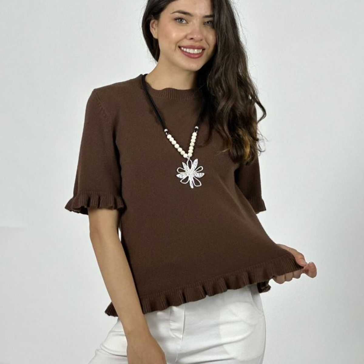 ENIGMATICA BOUTIQUE - Sweater Spandex Manga Corta con Vuelos