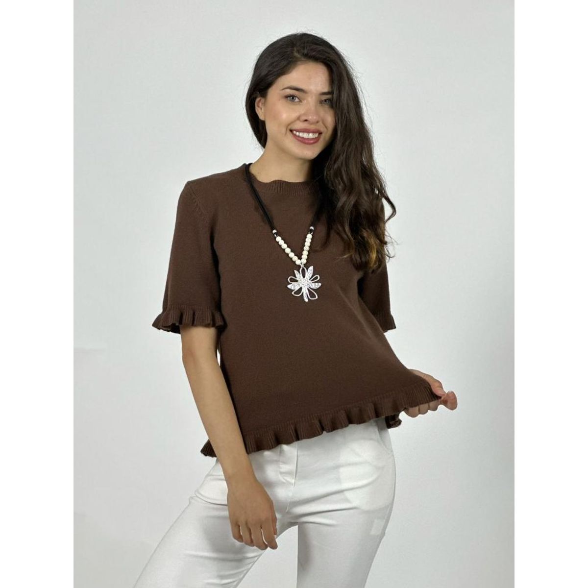 ENIGMATICA BOUTIQUE - Sweater Spandex Manga Corta con Vuelos