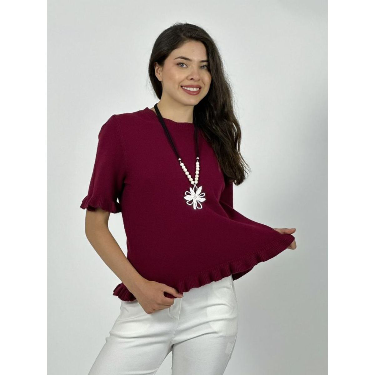 ENIGMATICA BOUTIQUE - Sweater Spandex Manga Corta con Vuelos
