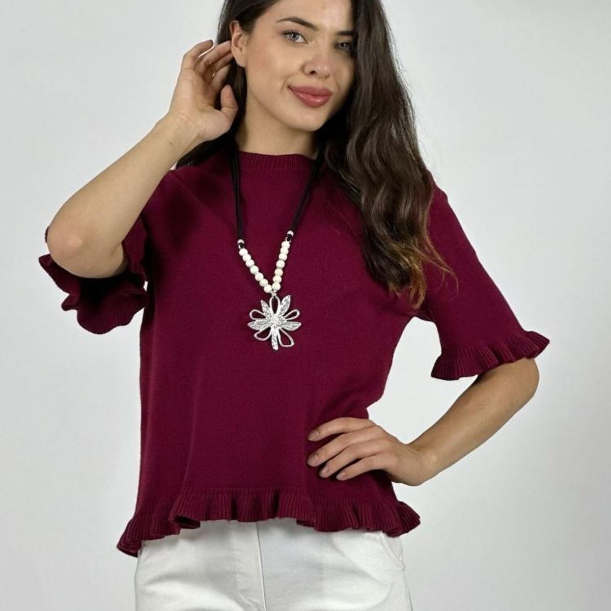ENIGMATICA BOUTIQUE - Sweater Spandex Manga Corta con Vuelos