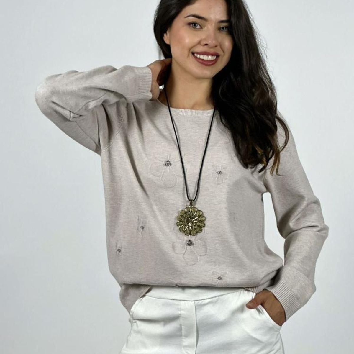 ENIGMATICA BOUTIQUE - Sweater Spandex Flores y Diamantes