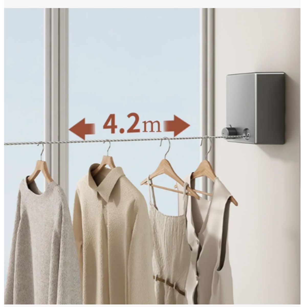 GENERICO - Tendedero Retráctil Ropa Anticaída Acero Inoxidable 4.2m - Negro