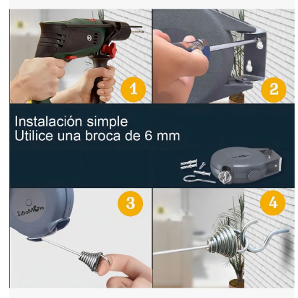 GENERICO - Tendedero Retráctil Govia 12m ABS Nailon Acero Interior Exterior Blanco