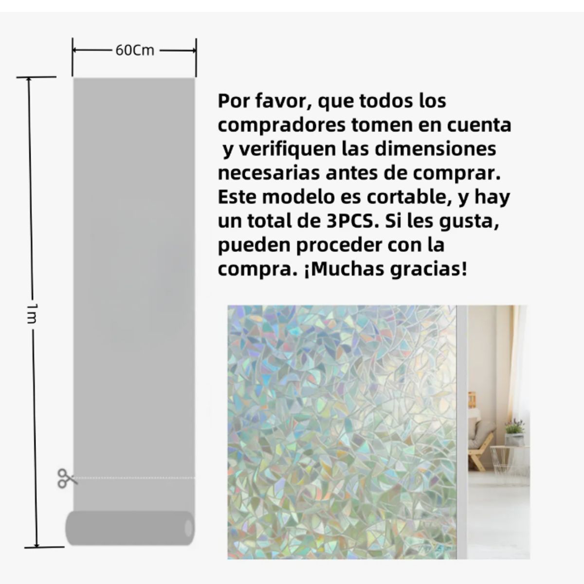 GENERICO - Empavonado Para Vidrios Blanco Privacidad Opaco Film,60cm3m