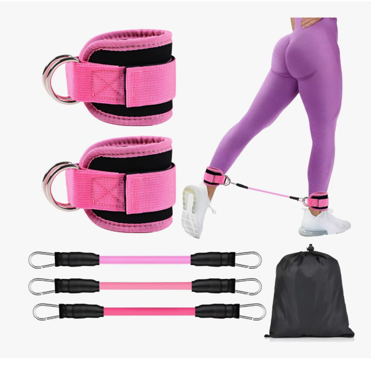 GENERICO - Par Tobilleras Para Polea Negra Enganche Gym Glúteos,6pcs
