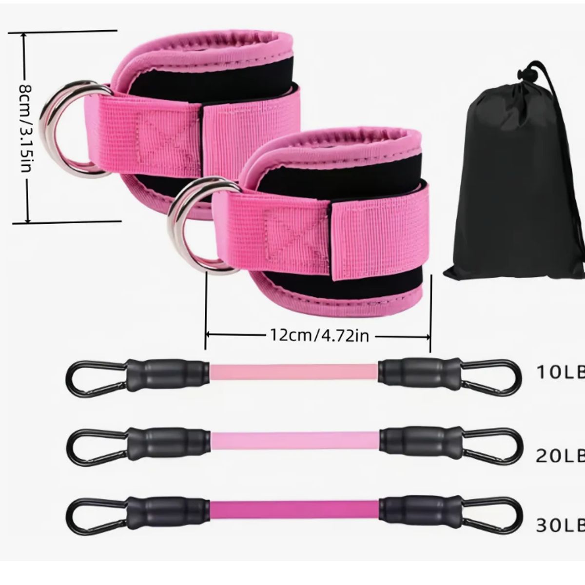 GENERICO - Par Tobilleras Para Polea Negra Enganche Gym Glúteos,6pcs
