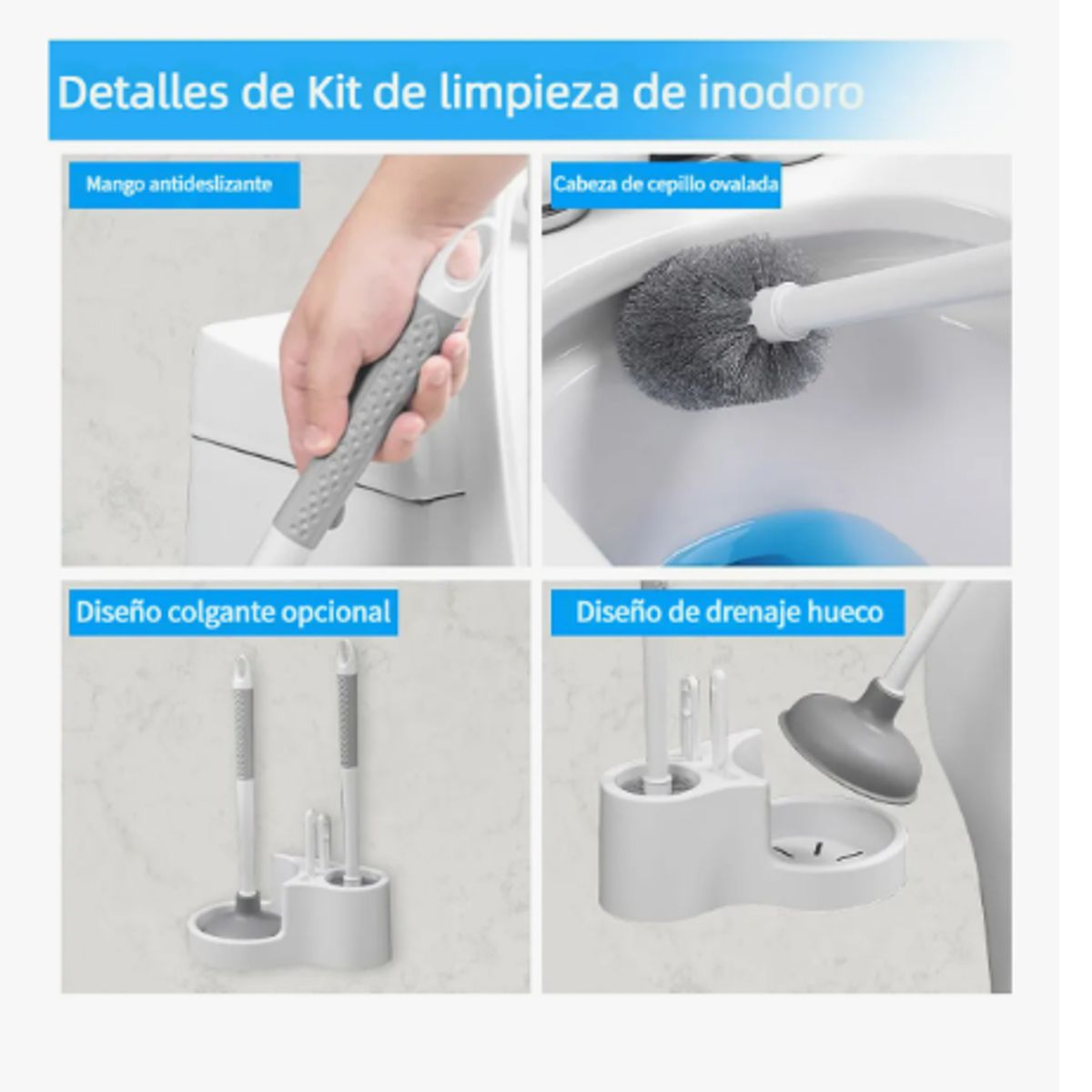 GENERICO - Juego De Cepillo De Baño Y Tapón De Inodoro Para El Hogar Gris