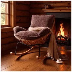 HOMER DESIGN - Sillon Mecedor Silla Mecedora Sitial Moderna Base Rattan XL