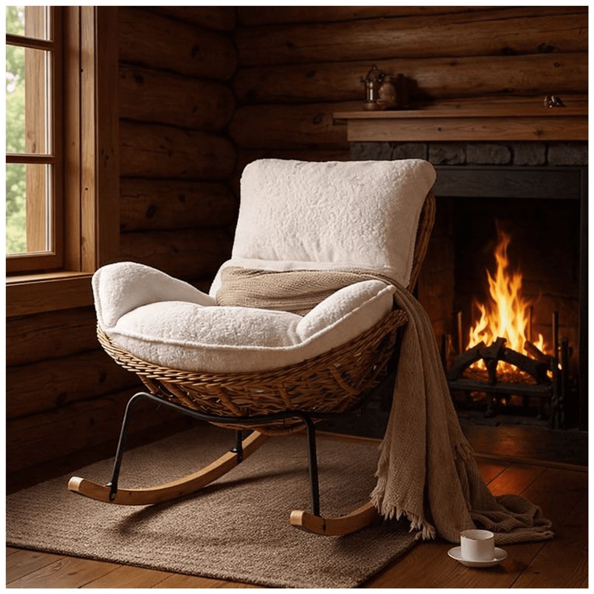 HOMER DESIGN - Sillon Mecedor Silla Mecedora Sitial Moderna Base Rattan XL