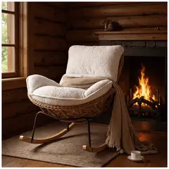 HOMER DESIGN - Sillon Mecedor Silla Mecedora Sitial Moderna Base Rattan XL