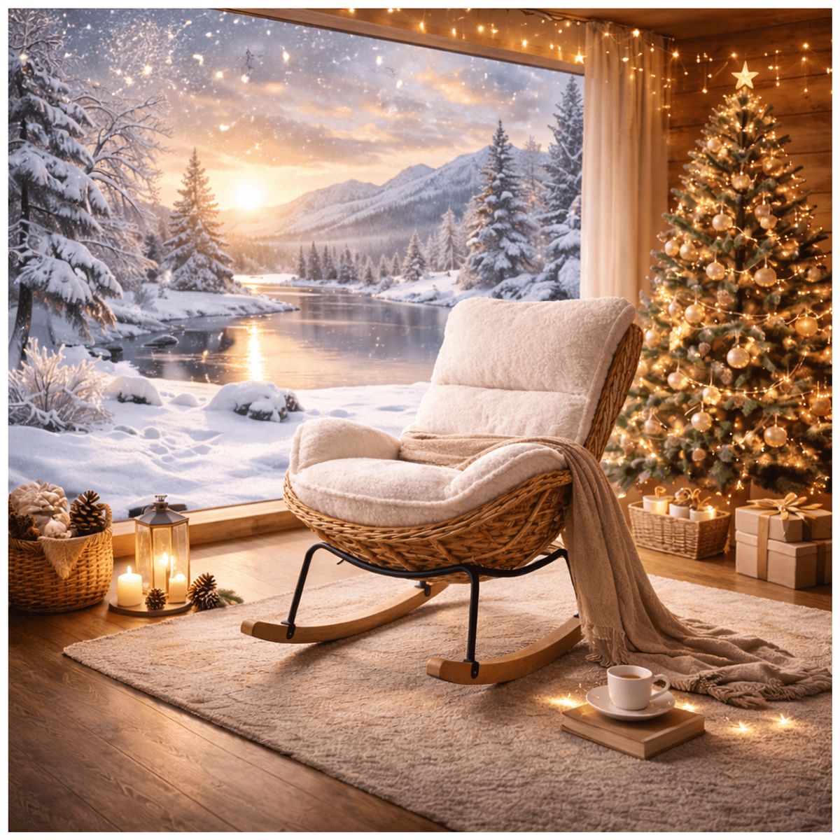 HOMER DESIGN - Sillon Mecedor Silla Mecedora Sitial Moderna Base Rattan XL