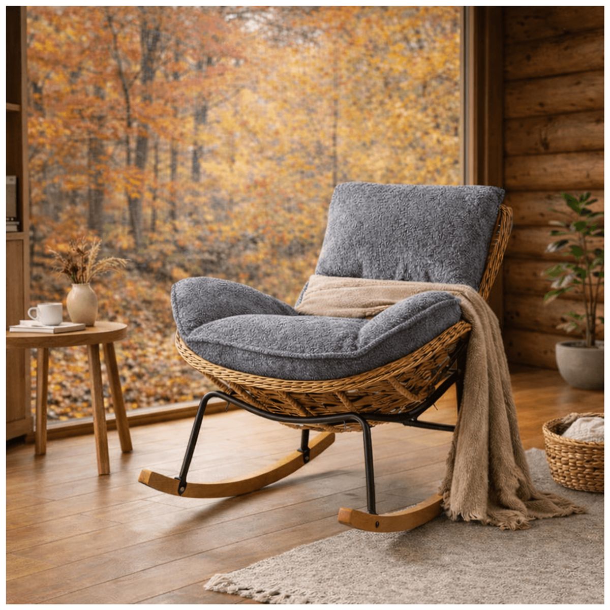 HOMER DESIGN - Sillon Mecedor Silla Mecedora Sitial Moderna Base Rattan XL