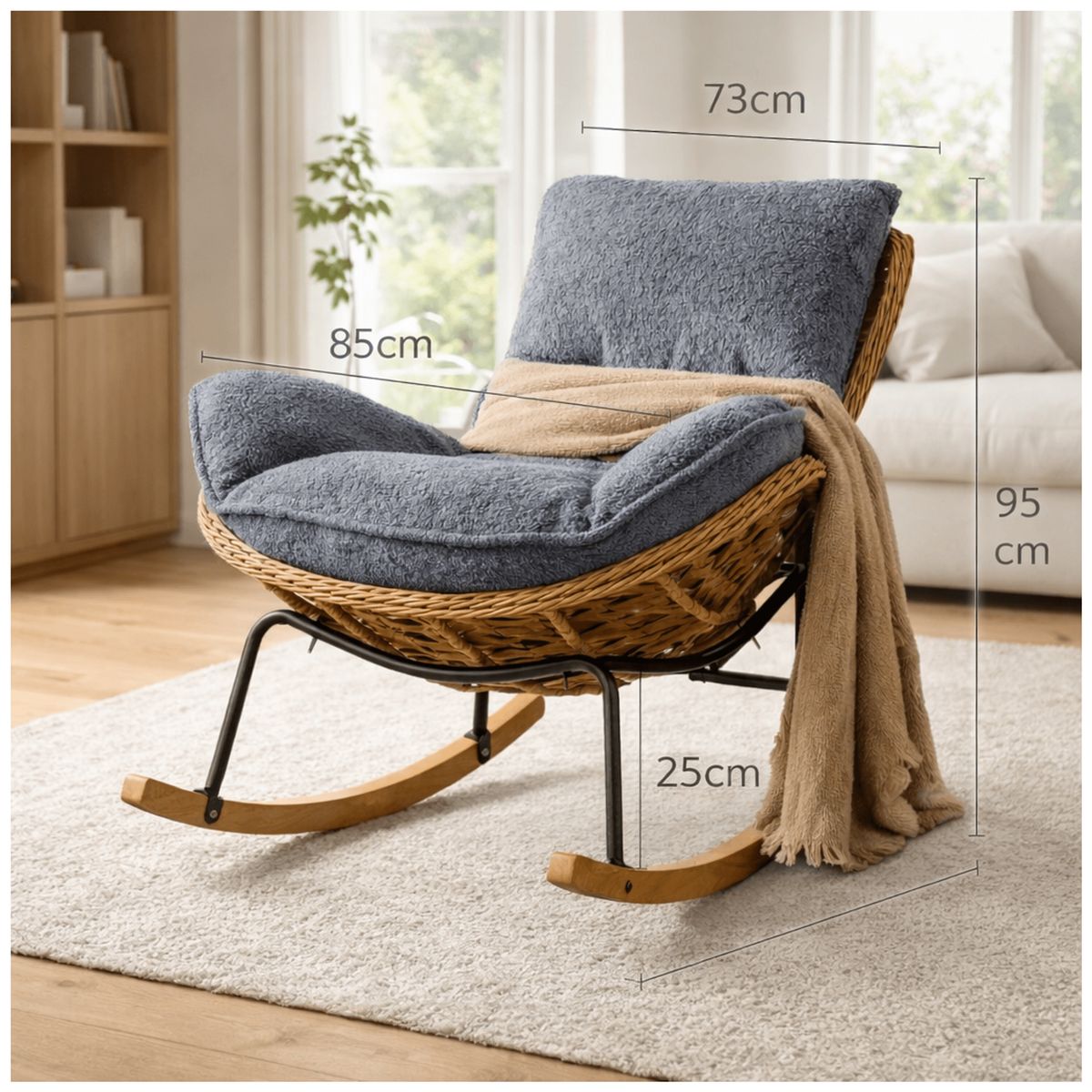 HOMER DESIGN - Sillon Mecedor Silla Mecedora Sitial Moderna Base Rattan XL