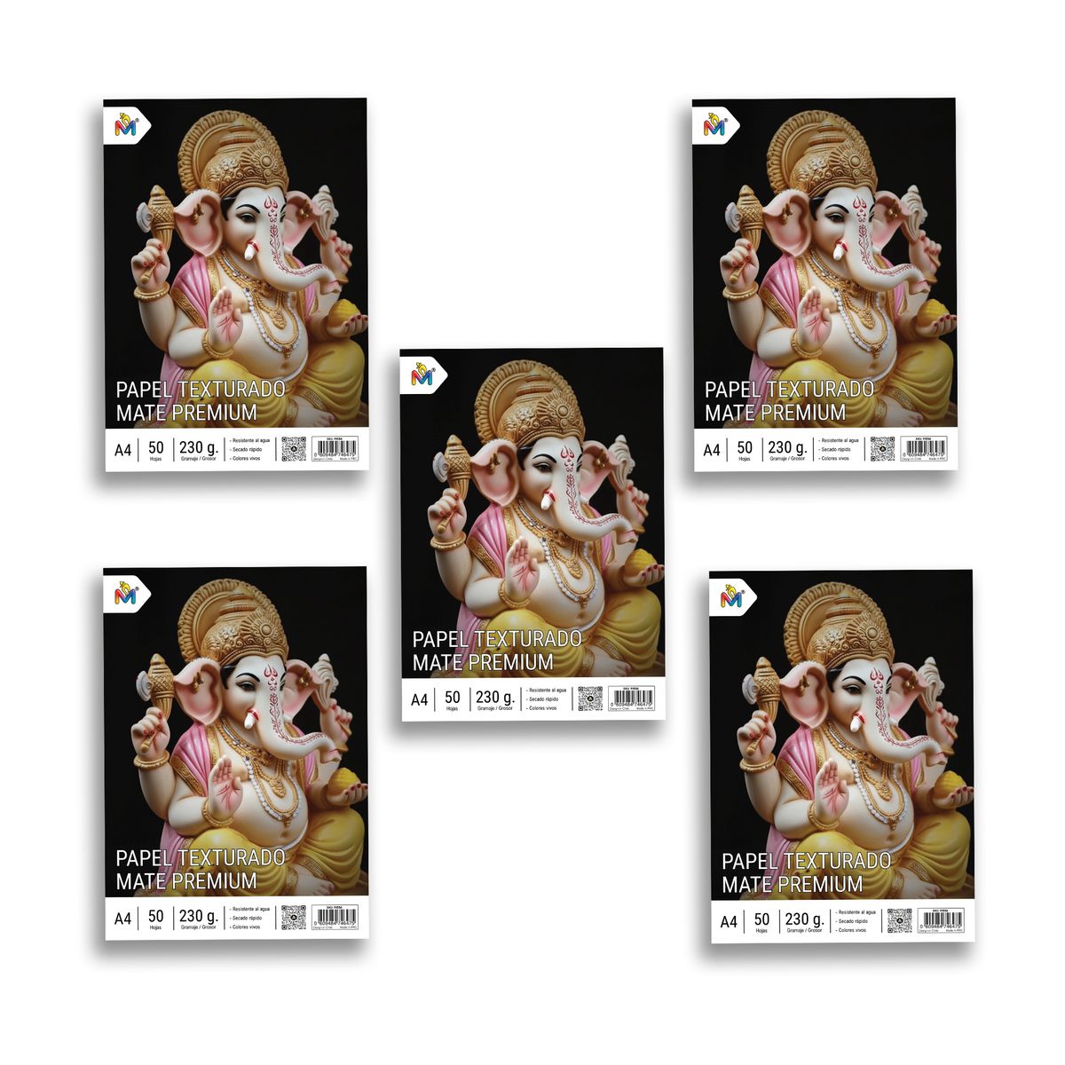 MALIK - 5x Papel Fibra Texturado A4 230g - 250 Hojas Arte Inkjet