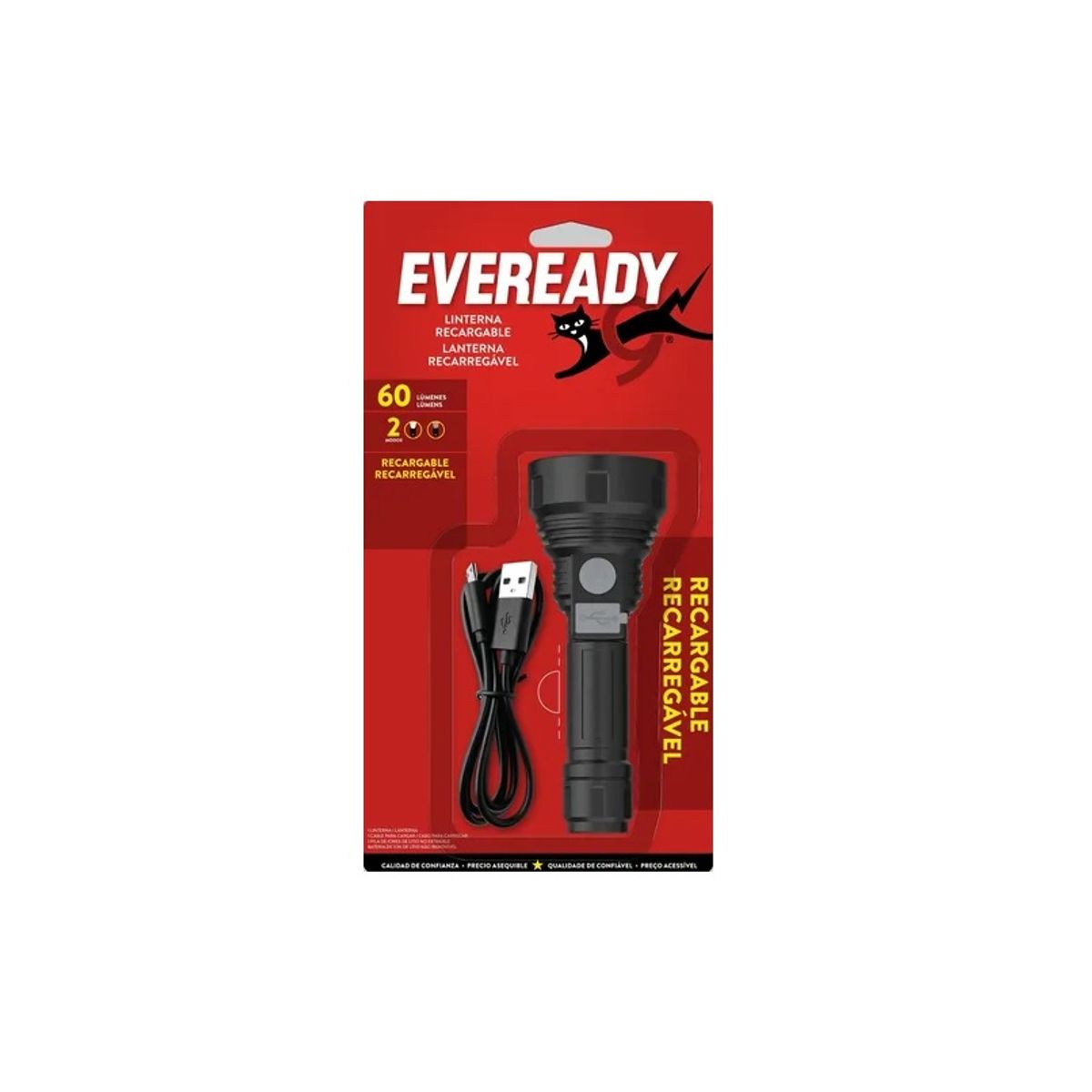 EVEREADY - Linterna Eveready Led Recargable USB 60 Lúmenes EVRVPHCL4