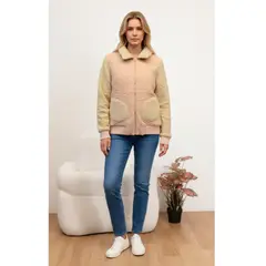 LIKE SHOP - Polerón Peludo Tipo Corderito Mujer Bi Color Cierre Bolsillos W29