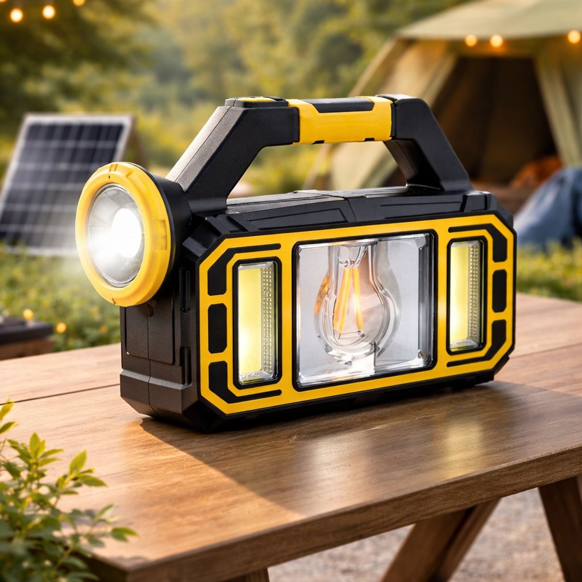 MOVI - Linterna de Emergencia Recargable Solar + Power Bank USB  Alta Potencia LED Multifunción