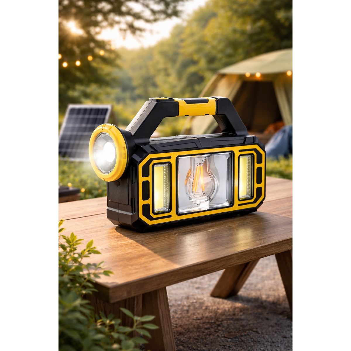 MOVI - Linterna de Emergencia Recargable Solar + Power Bank USB  Alta Potencia LED Multifunción