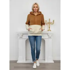 LIKE SHOP - Polerón Peludo Tipo Corderito Mujer Bi Color Canguro Con Gorro W208
