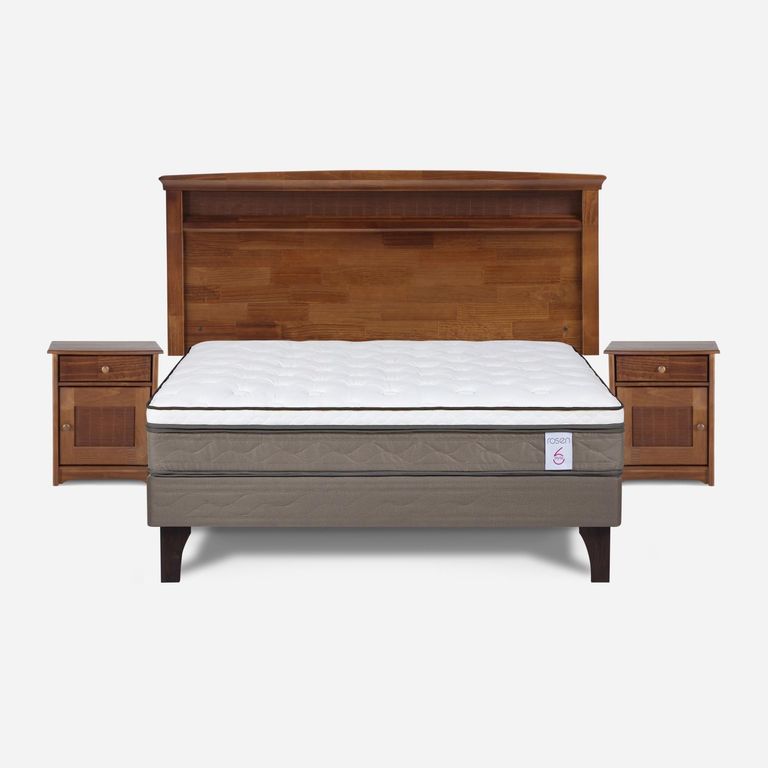 Cama Europea New Style 6 2 Plazas x 2.00 mt Base Normal + Respaldo + 2 Veladores
