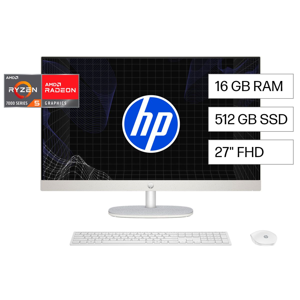 HP - Todo en uno HP 27-cr0252la AMD Ryzen 5 16gb Ram 512gb Ssd 27" FHD Windows 11 Home