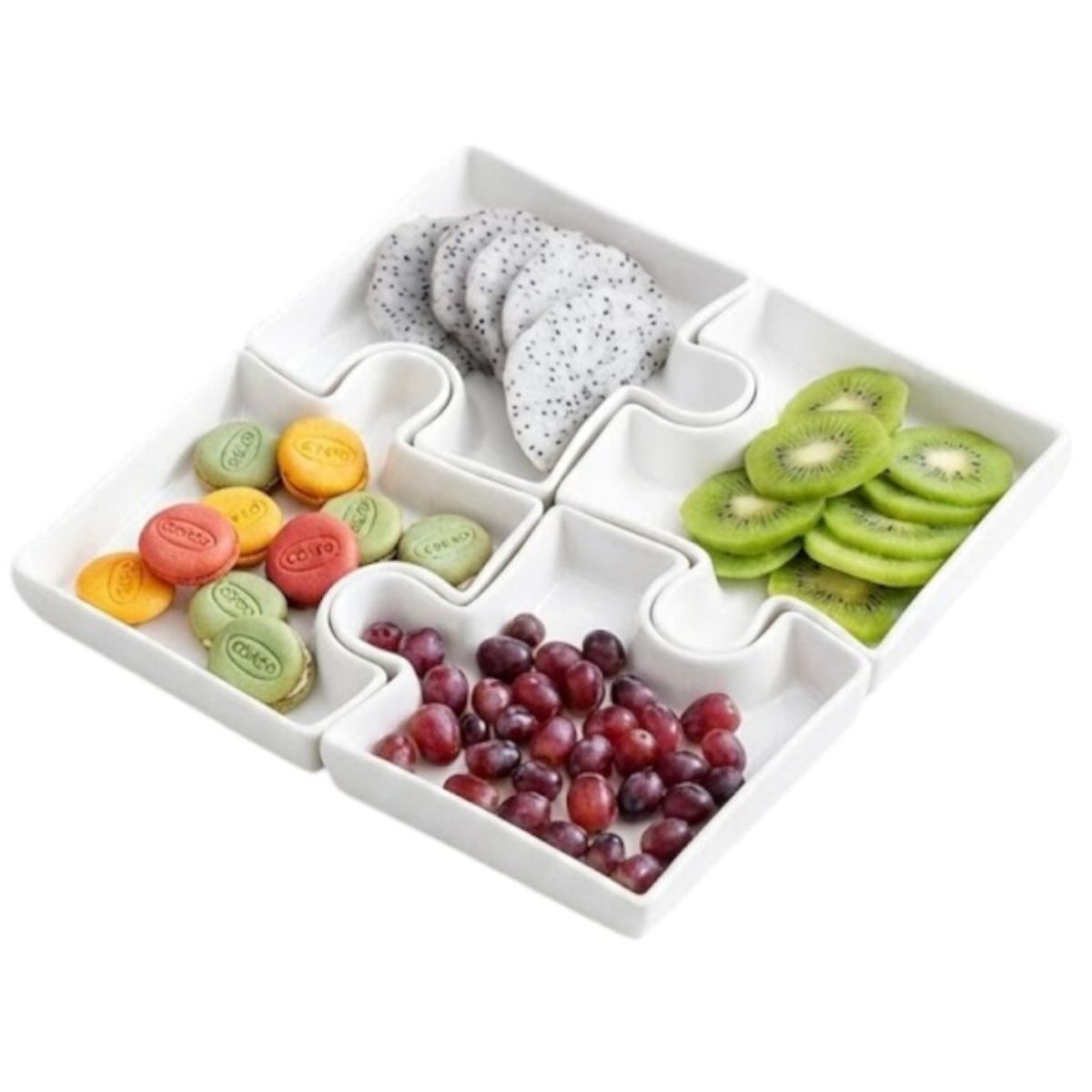 GENERICO - Set Picoteo 4 Platos De Porcelana Diseño Rompecabezas Snacks