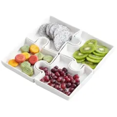 GENERICO - Set Picoteo 4 Platos De Porcelana Diseño Rompecabezas Snacks