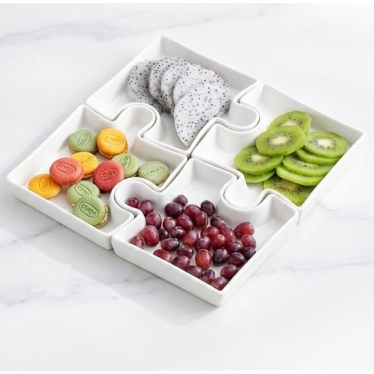 GENERICO - Set Picoteo 4 Platos De Porcelana Diseño Rompecabezas Snacks